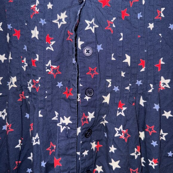 Scandia Woods Womens Navy Star Print Tunic Top L 3/4 Sleeve Button-Front 100% Co - Picture 4 of 5